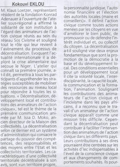 Artikle Le Quotidien 12.08.2005